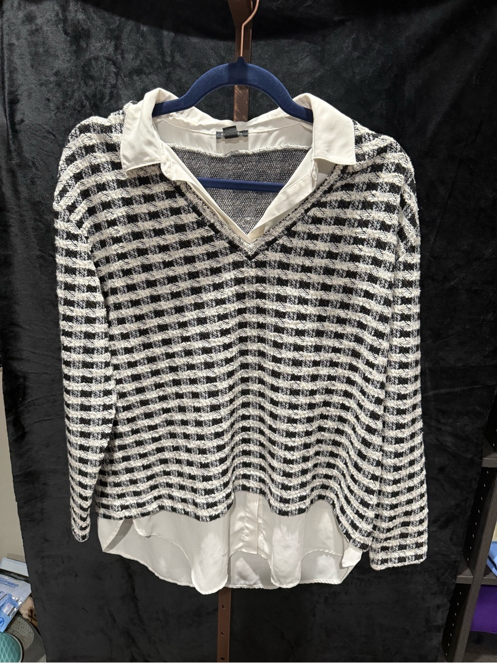 Ann Taylor Black & White Check Twofer Sweater
